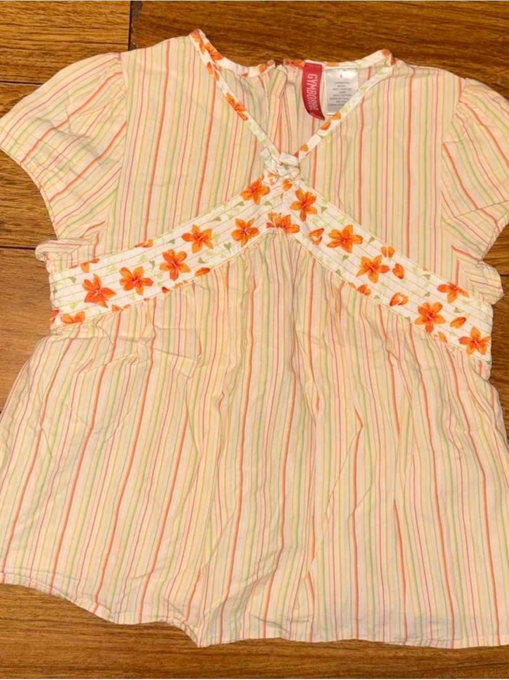 Y2K Gymboree orange and white striped babydoll top with floral details